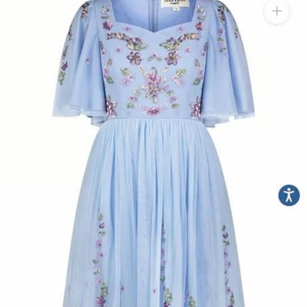 Jessakae Blue Dewdrop Dress – 3X – Flutter Sleeves – Knee Length - Picture 7 of 8